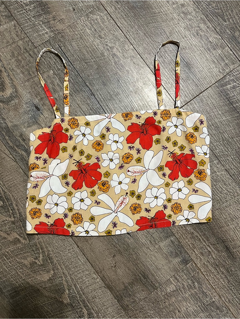 Floral Spaghetti Strap Camisole in Beige and Red